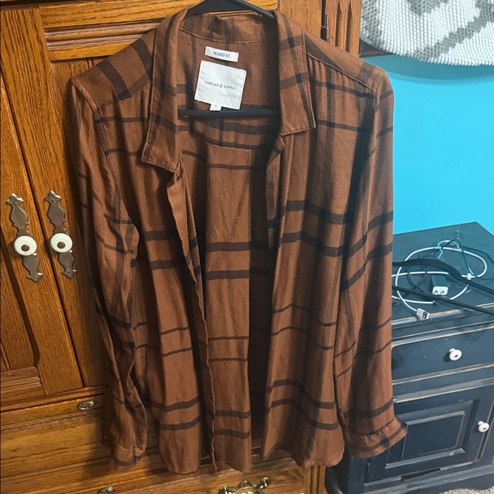 Thread & Supply Brown Plaid Button Down Shirt